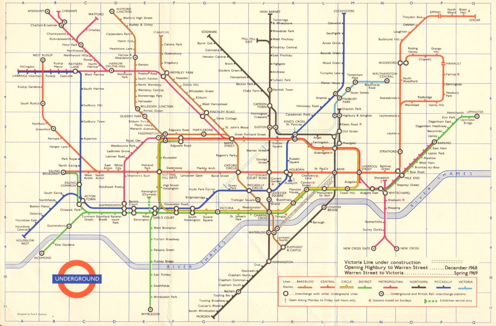 LONDON UNDERGROUND tube map plan. Victoria Line u/ construction. GARBUTT #2 1968